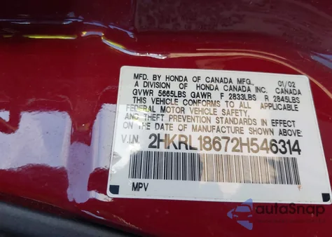 2002 Honda Odyssey Ex z USA, uszkodzony, nr VIN 2HKRL18672H546314